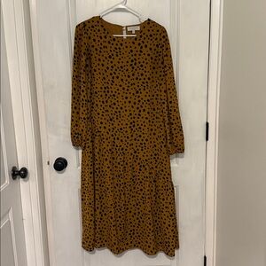 Hayden Los Angeles Light Brown Midi Dress with Black Dots